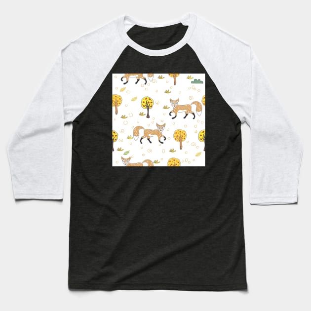 Fox Pattern Baseball T-Shirt by KristinaStellar 